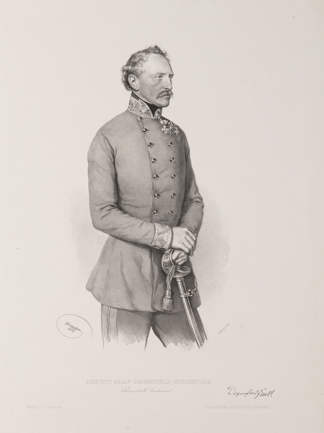 Soubor tří litografií Eugen Hrabě Wratislav, August Hrabě Degenfeld